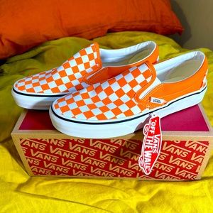 🧡🏁VANS SLIP-ONS Orange Checkerboard NWT/NIB